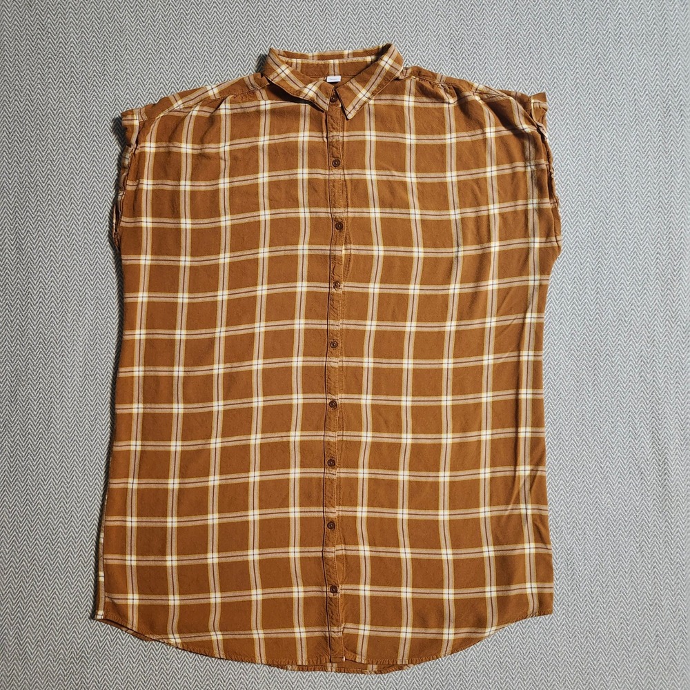 Old Navy Womens XXL Yellow Plaid Sleeveless Button Down Rayon Shirt 450928-00